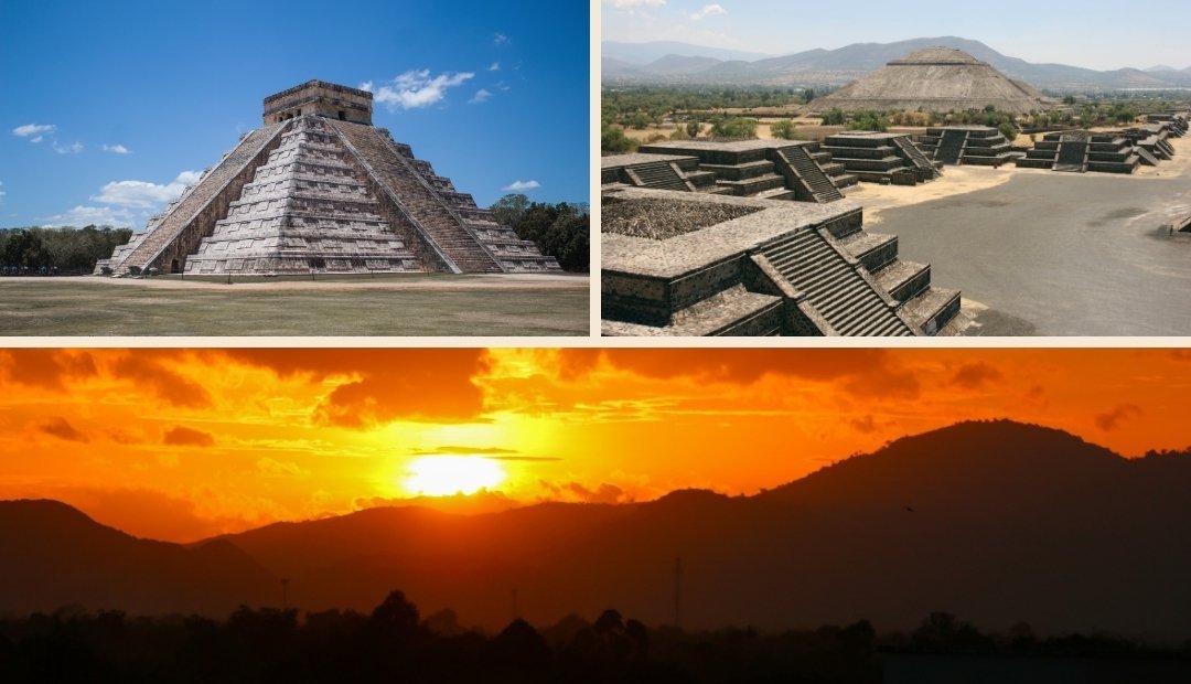 Chichen Itza ancient Mayan pyramid at sunset in Mexico